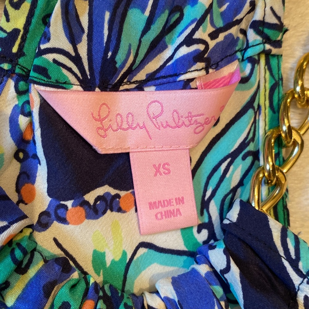 Lilly Pulitzer 100% silk Cabana Escape tank w/gold chain neck detail Sz XS - Picture 3 of 8